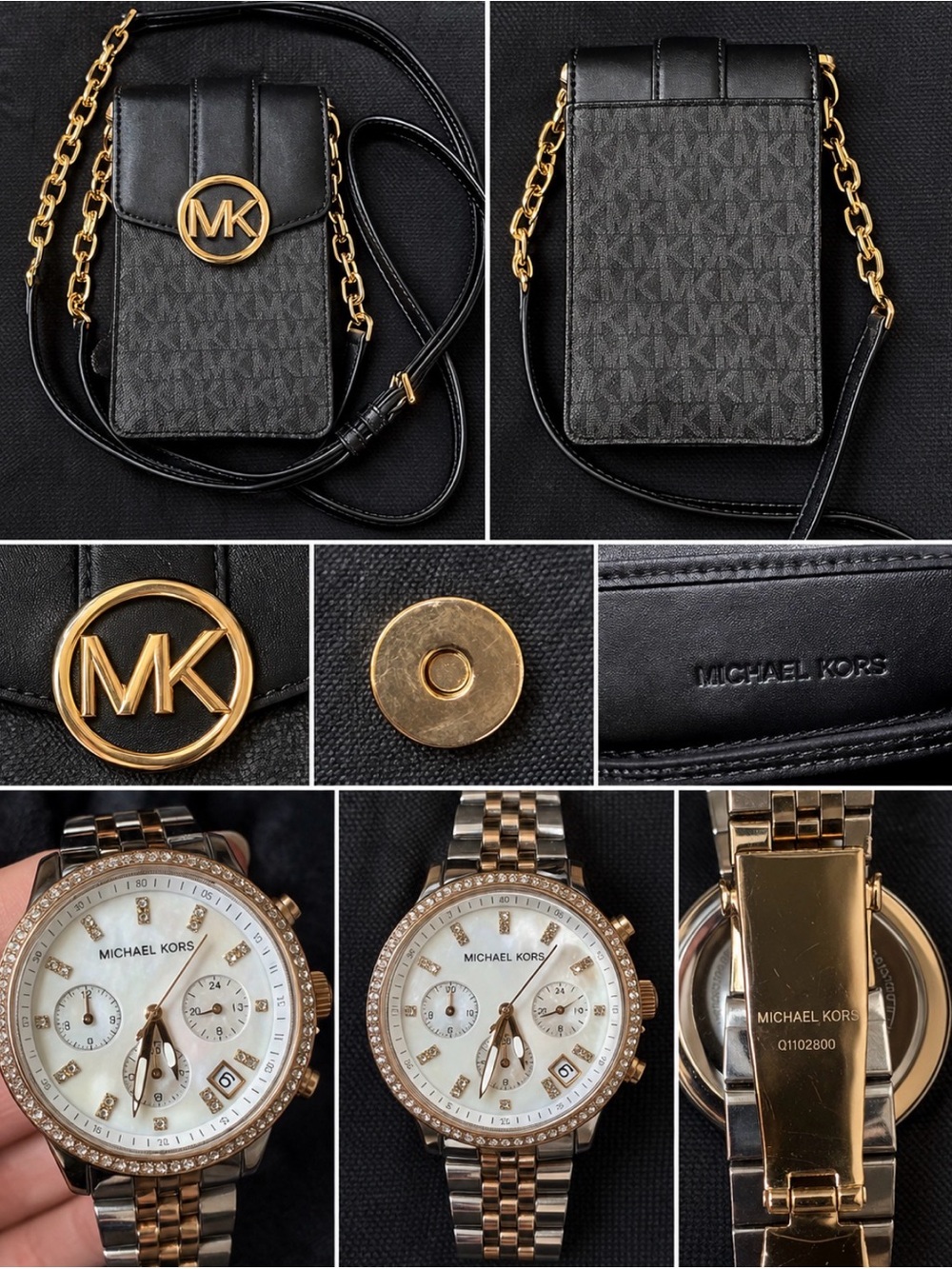 Michael Kors Black Phone Crossbody with Gold MK Accent